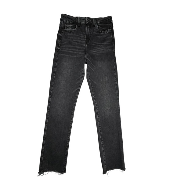Zara Denim - Zara Women Size 00 Black Raw Hem Ankle Denim Jeans Straight Leg Modern Casual